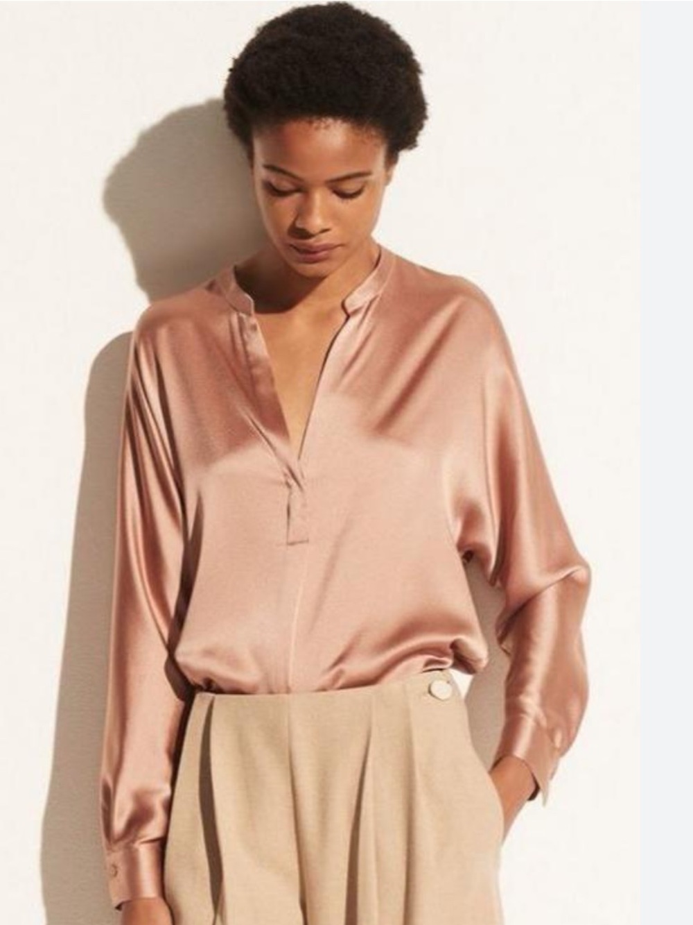 Vince Relaxed Silk Shirt Jacket in Dusty Rose